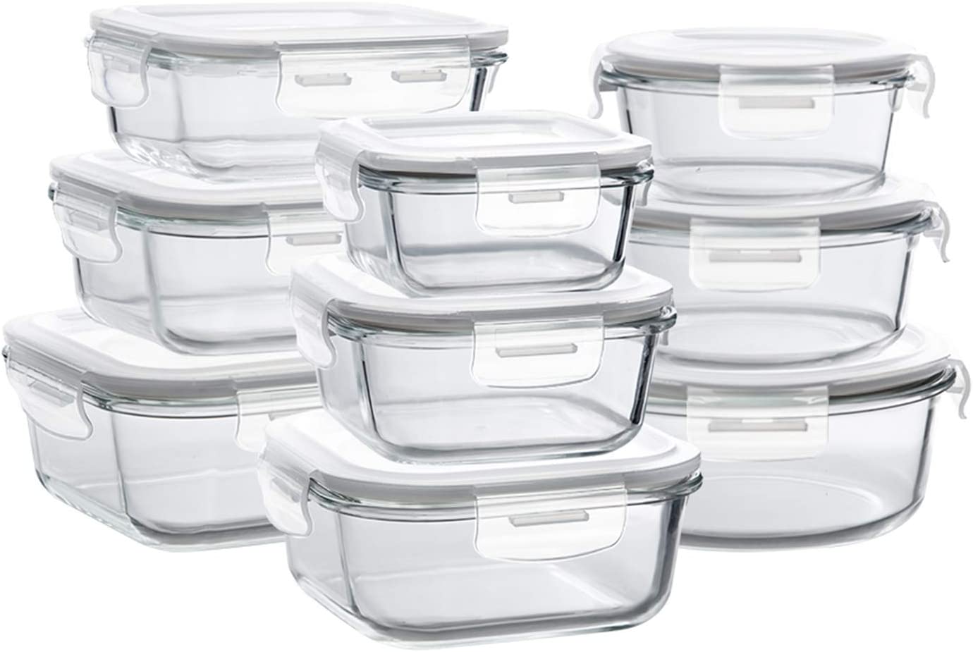 Set of 9 glass food storage containers with lids leak proof