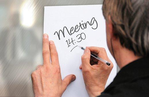 Meet, Meeting, Memo, Time, Handwritten