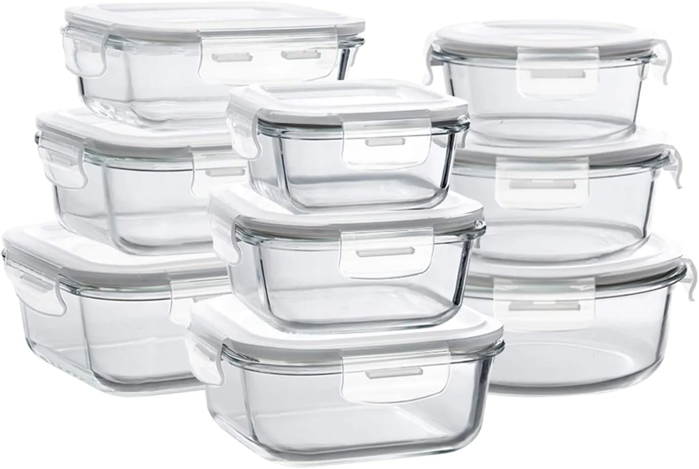 Set of 9 glass food storage containers with lids leak proof