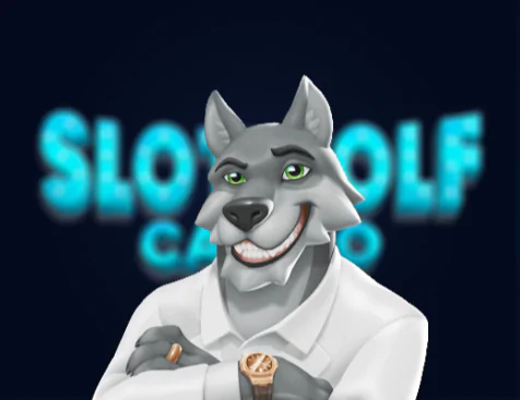 SlotWolf Casino logo with wolf head and text "SlotWolf Casino" on a dark background.